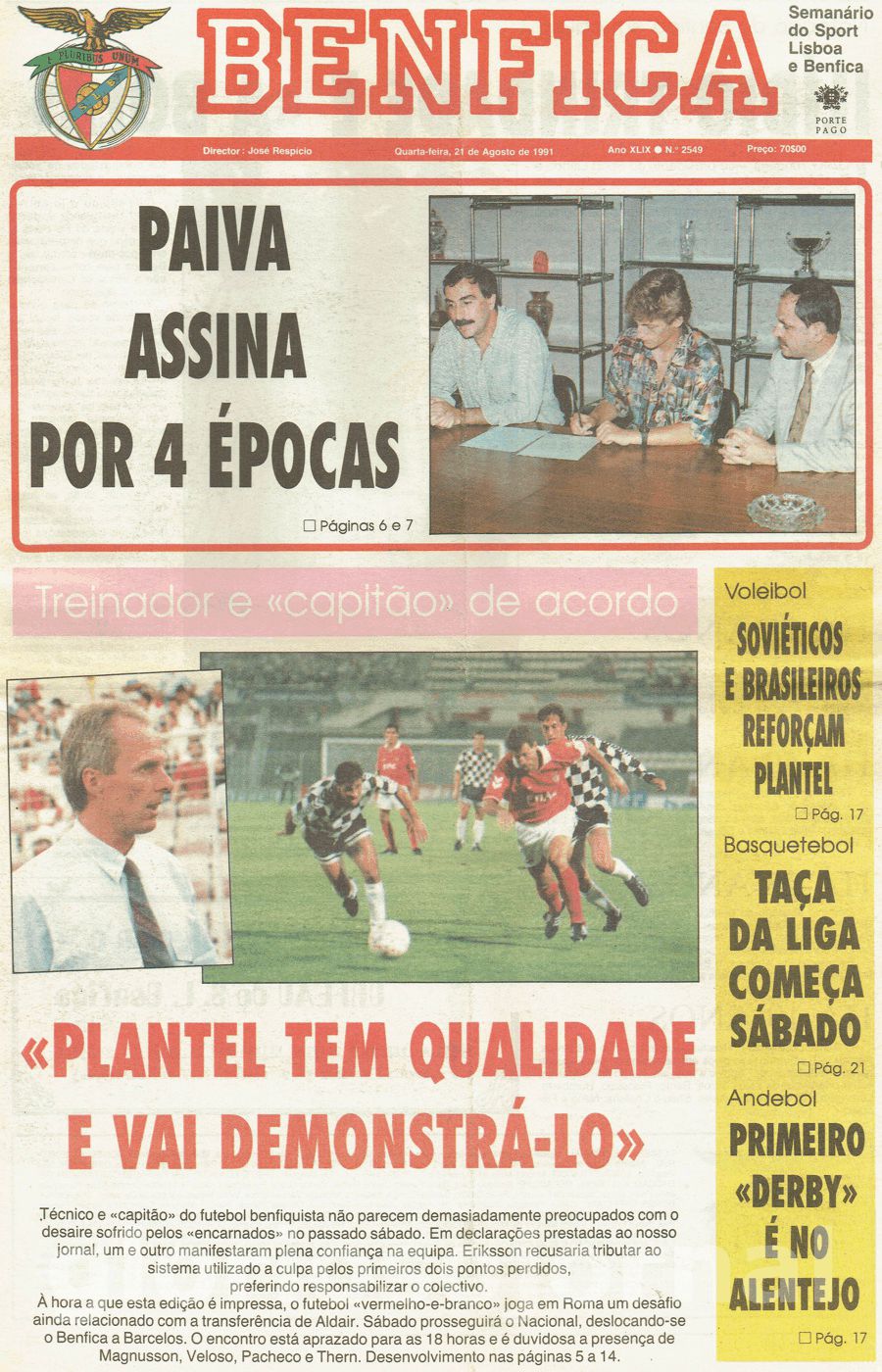 jornal o benfica 2549 1991-08-21
